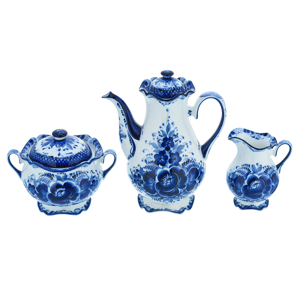 Кофейный сервиз на 6 персон «Тюльпан». Гжель - интернет магазин Русь Велика я фото 1