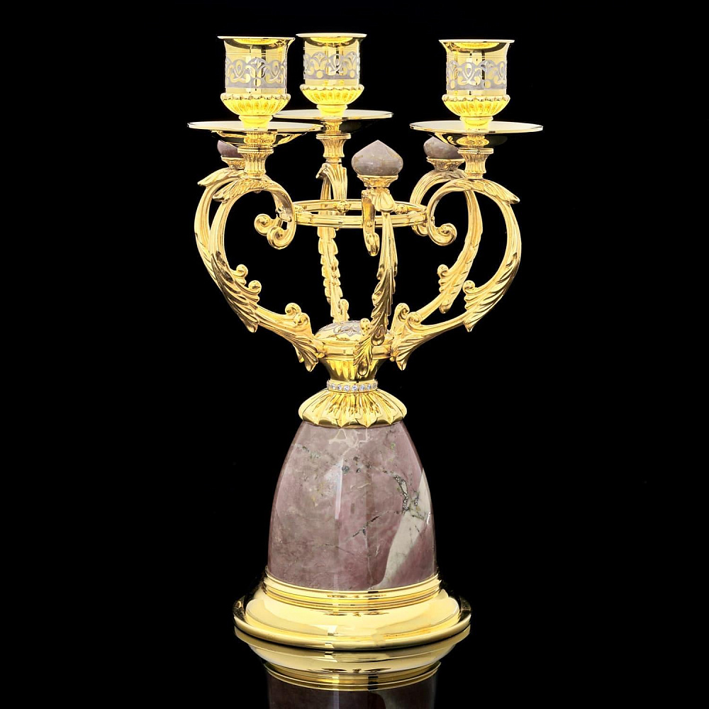 Часы каминные из яшмы и бронзы с двумя 3-х рожковыми канделябрами. Златоуст - интернет магазин Русь Велика я фото 11