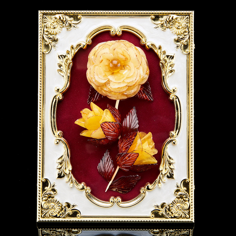 Картина - панно янтарное «Открытка с цветами» 18 х 13 см - интернет магазин Русь Велика я 