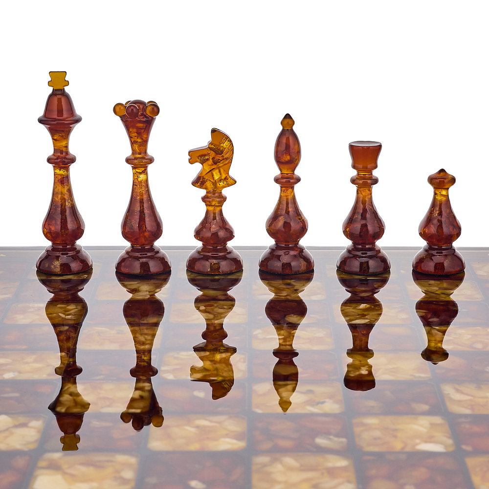 Шахматы из мореного дуба с янтарными фигурами 45х45 см - интернет магазин Русь Велика я фото 2