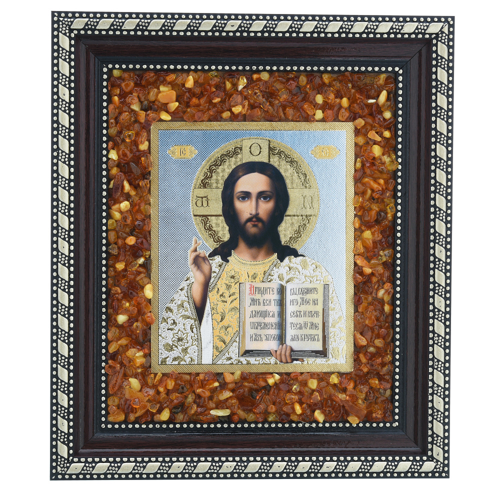 Икона янтарная «Господь Вседержитель» 22х19 см - интернет магазин Русь Велика я 