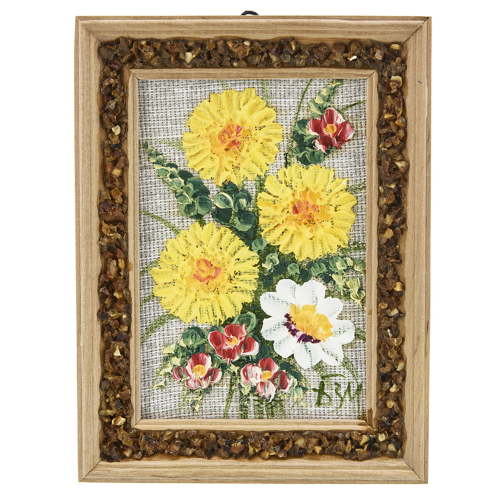 Панно в янтарной раме «Букет цветов» 12,5х16,5 см - интернет магазин Русь Велика я 