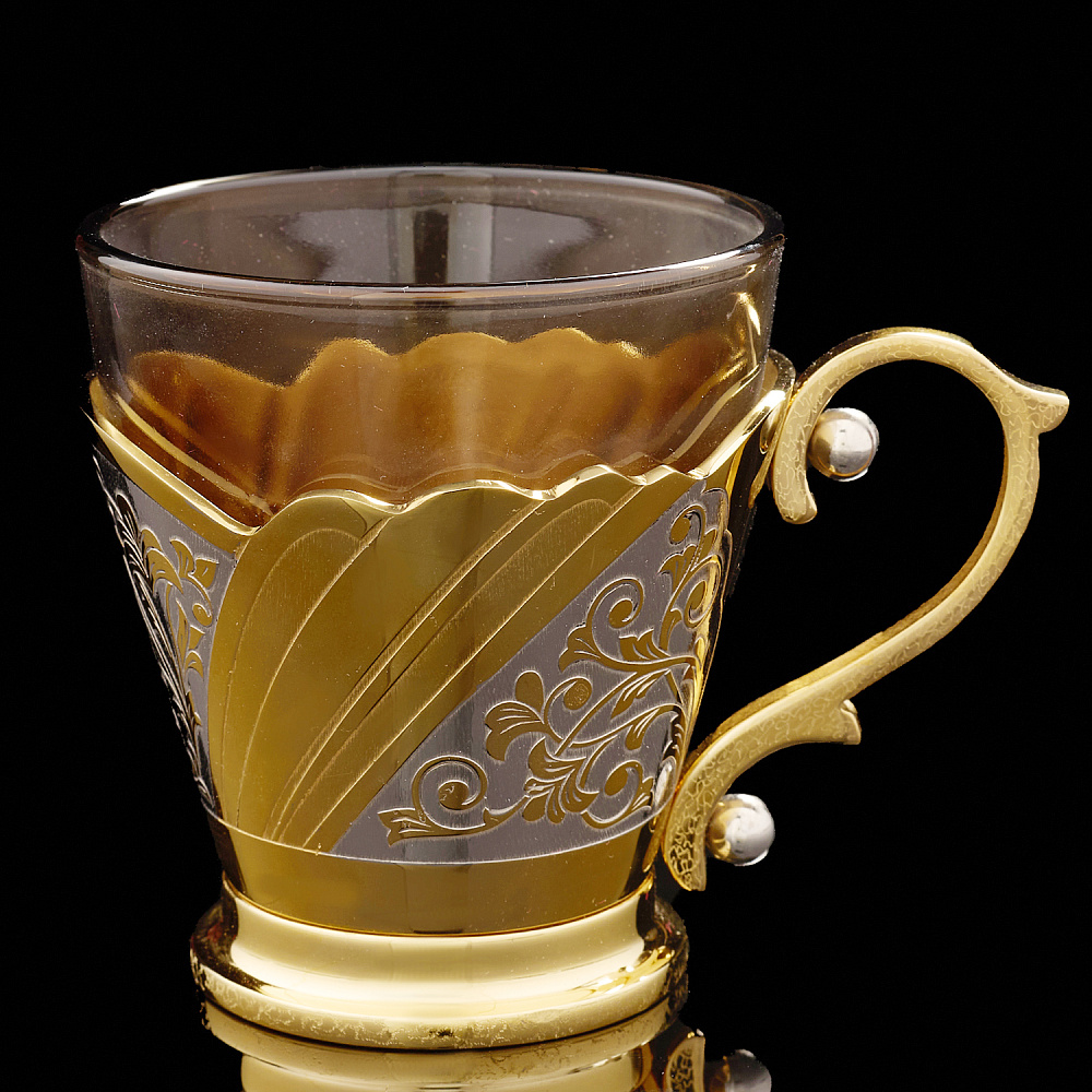 Чайная пара с позолотой и фианитами. Златоуст - интернет магазин Русь Велика я фото 2