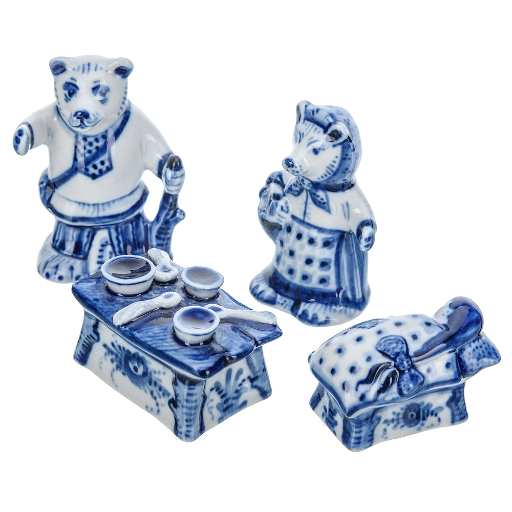 Набор статуэток «Маша и медведь». Гжель - интернет магазин Русь Велика я фото 1