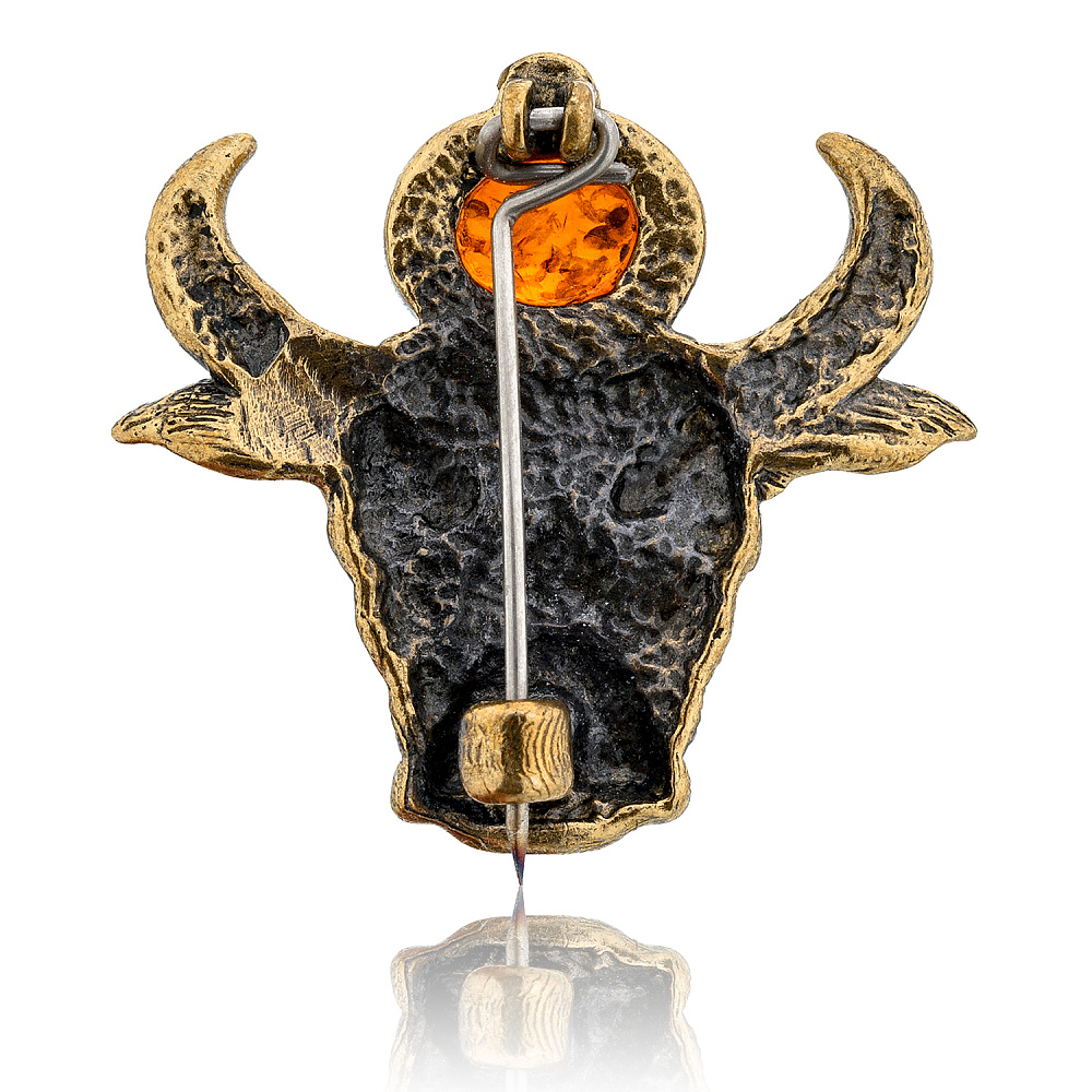 Брошь с янтарем «Знак зодиака Телец» - интернет магазин Русь Велика я фото 1
