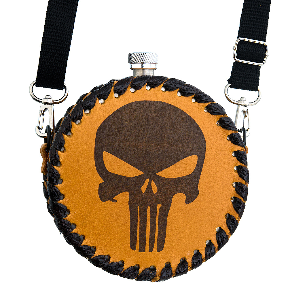 Фляга 0,5 л в кожаном чехле «Череп» - интернет магазин Русь Велика я 