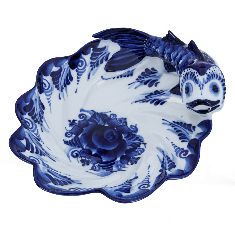 Лоток «Золотая рыбка». Гжель - интернет магазин Русь Велика я 