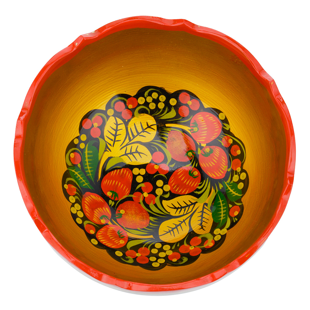 Чаша деревянная с росписью «Клубника». Хохлома - интернет магазин Русь Велика я фото 2