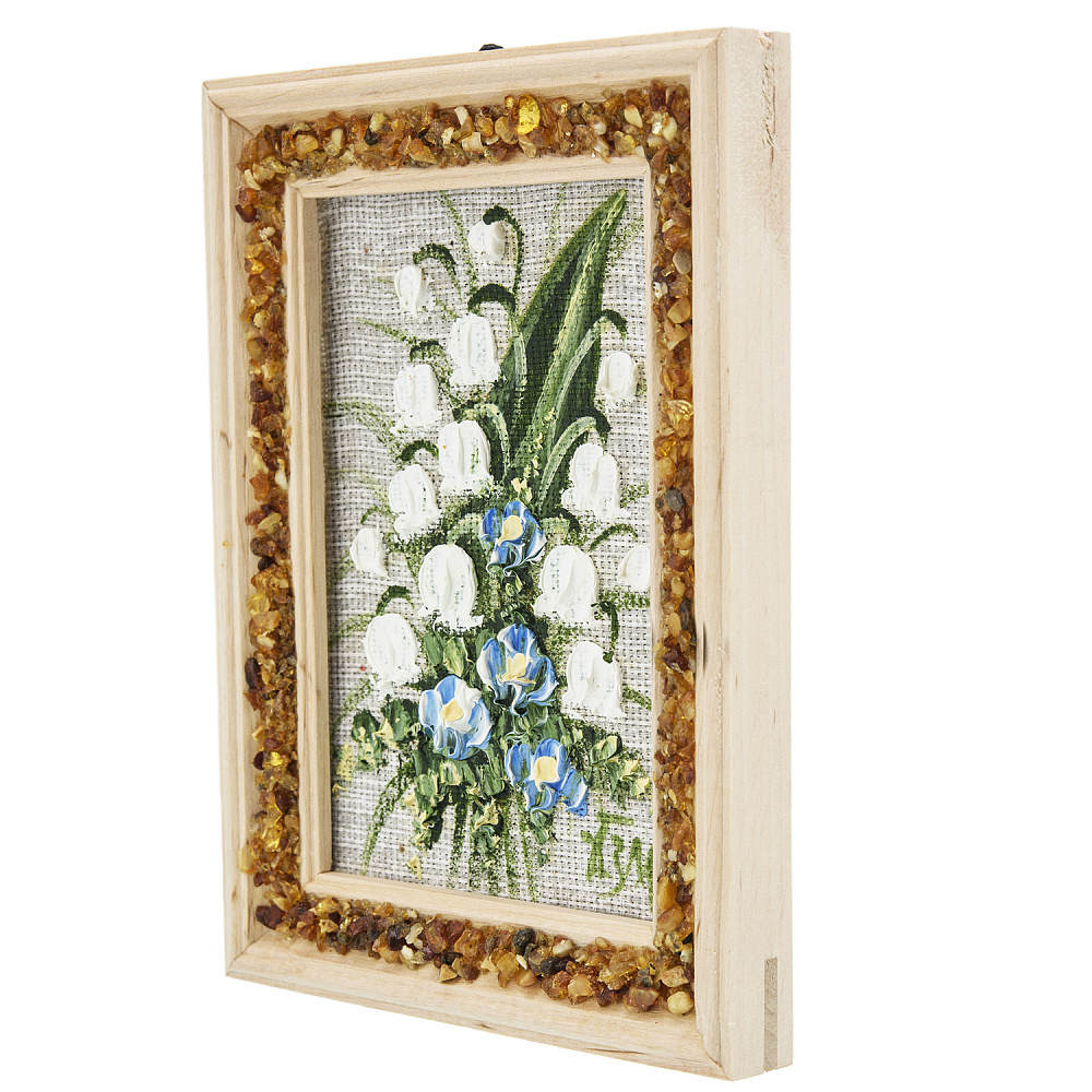 Панно в янтарной раме «Букет цветов» 12,5х16,5 см - интернет магазин Русь Велика я фото 1