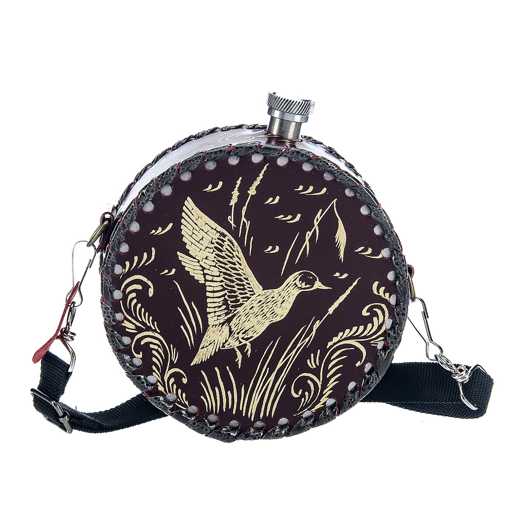 Фляга в кожаном футляре «Утка» 0,5 л - интернет магазин Русь Велика я 