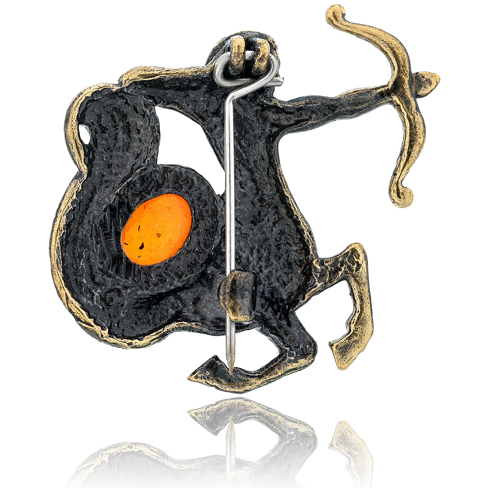 Брошь с янтарем «Знак зодиака Стрелец» - интернет магазин Русь Велика я фото 1