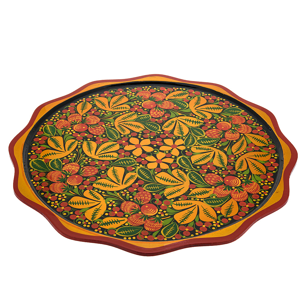 Поднос круглый «Ягоды». Хохлома - интернет магазин Русь Велика я фото 1