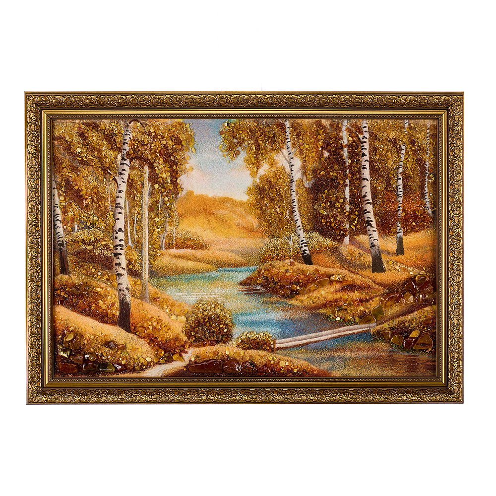 Картина янтарная «Осеннее настроение. Березки» 60х40 см - интернет магазин Русь Велика я 