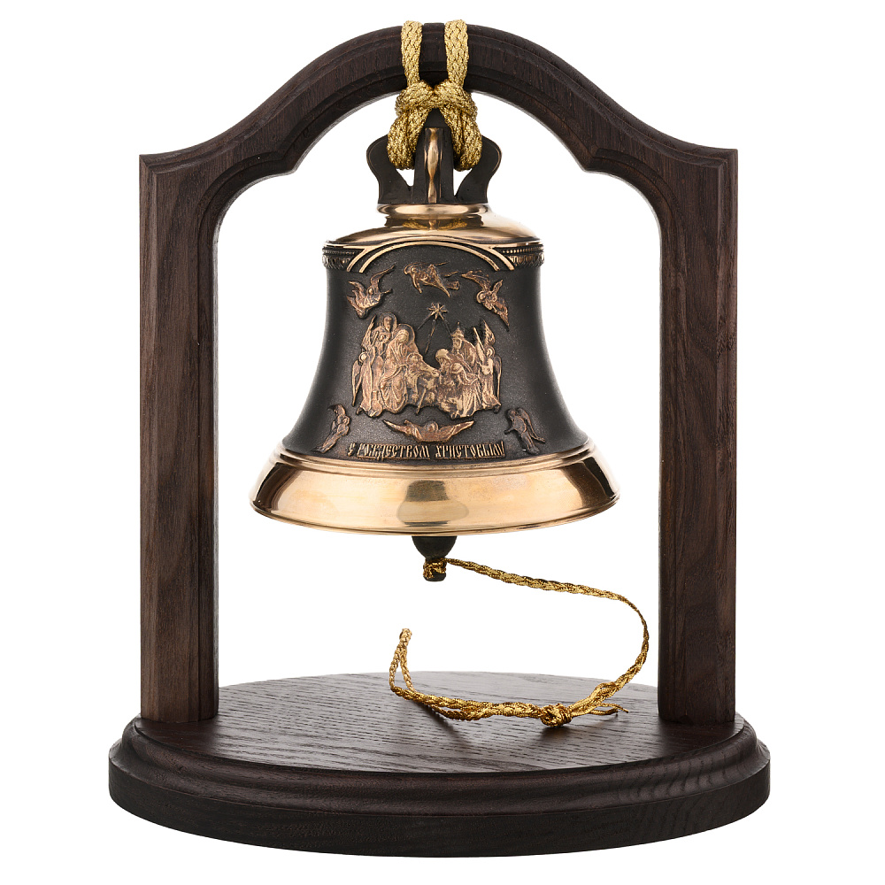 Колокол бронзовый на подставке «С Рождеством Христовым» - интернет магазин Русь Велика я 
