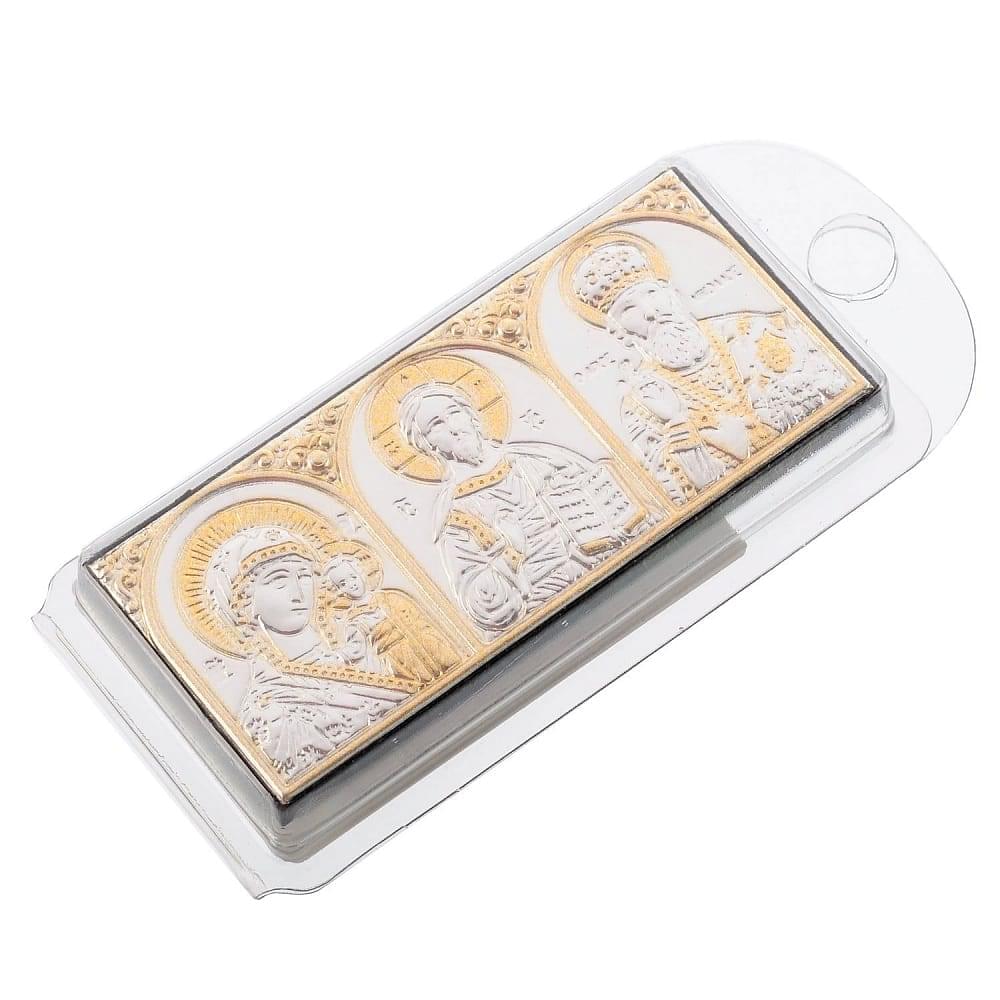 Икона Триптих «Казанская/Спаситель/Николай» 7,7 х 3,4 см - интернет магазин Русь Велика я 