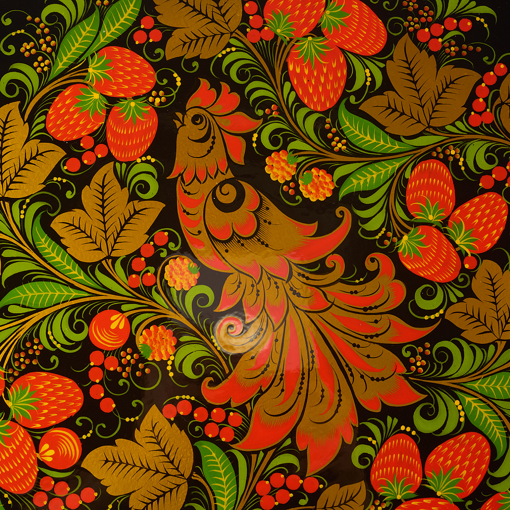 Панно-тарелка «Птица и клубника». Хохлома - интернет магазин Русь Велика я фото 1