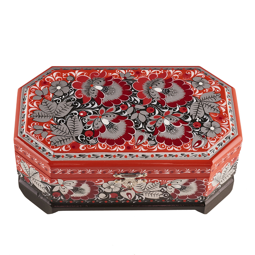 Шкатулка «Цветы серебристые». Хохлома - интернет магазин Русь Велика я 