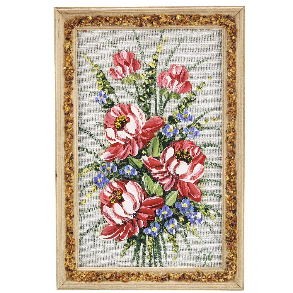 Панно в янтарной раме «Букет цветов» 27х18 см - интернет магазин Русь Велика я 