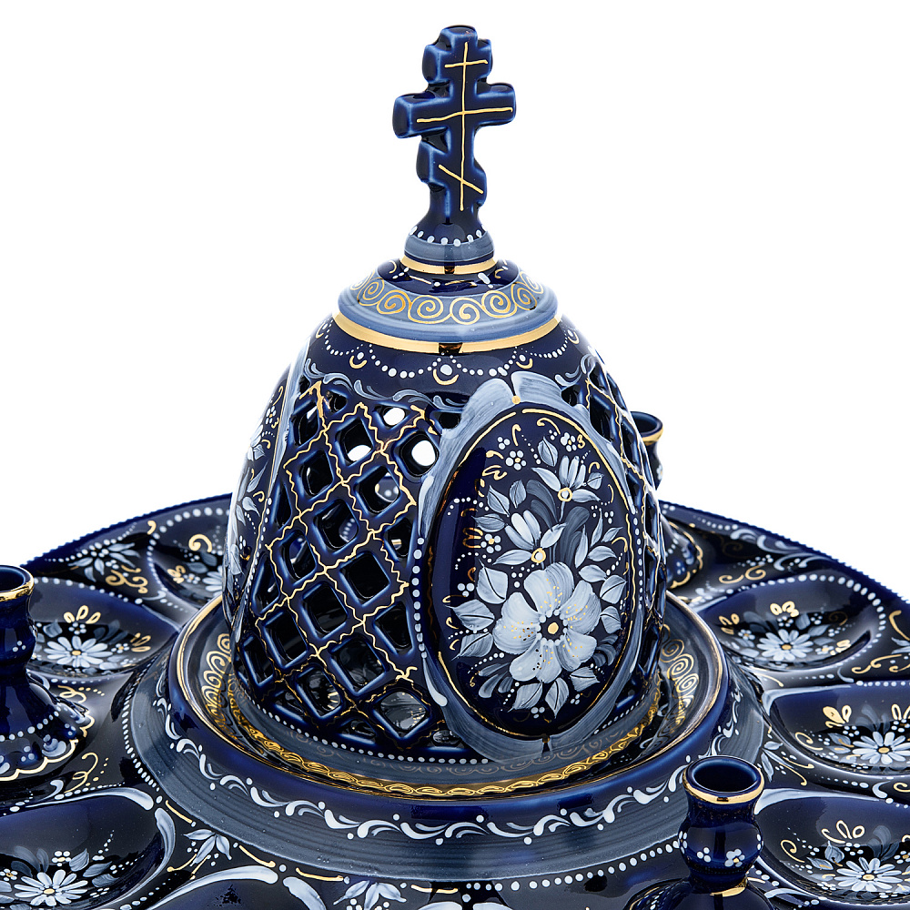 Пасхальница на 9 яиц «Морозко». Гжель в золоте - интернет магазин Русь Велика я фото 2