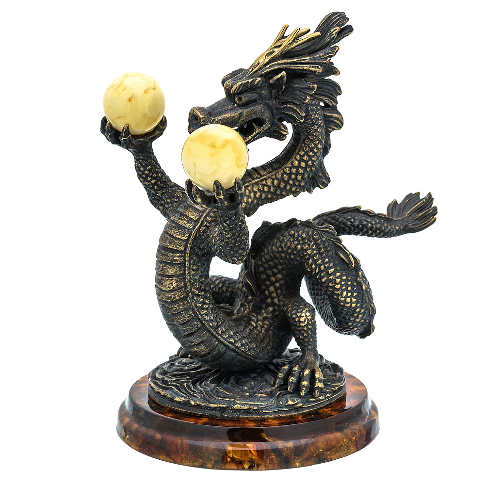 Скульптура из бронзы и янтаря «Императорский пятипалый дракон» - интернет магазин Русь Велика я фото 1