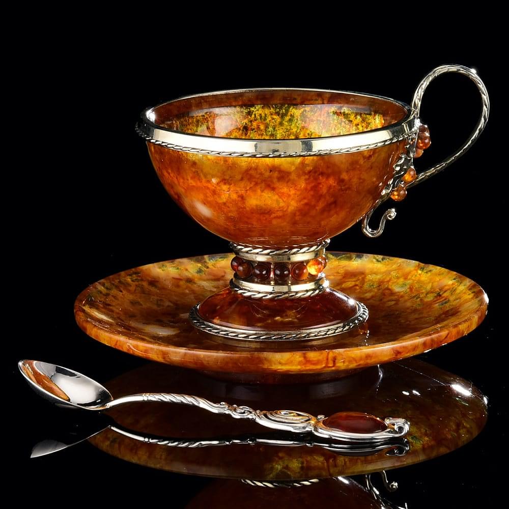 Чайная пара из янтаря «Виноград». Ювелирная бронза - интернет магазин Русь Велика я 