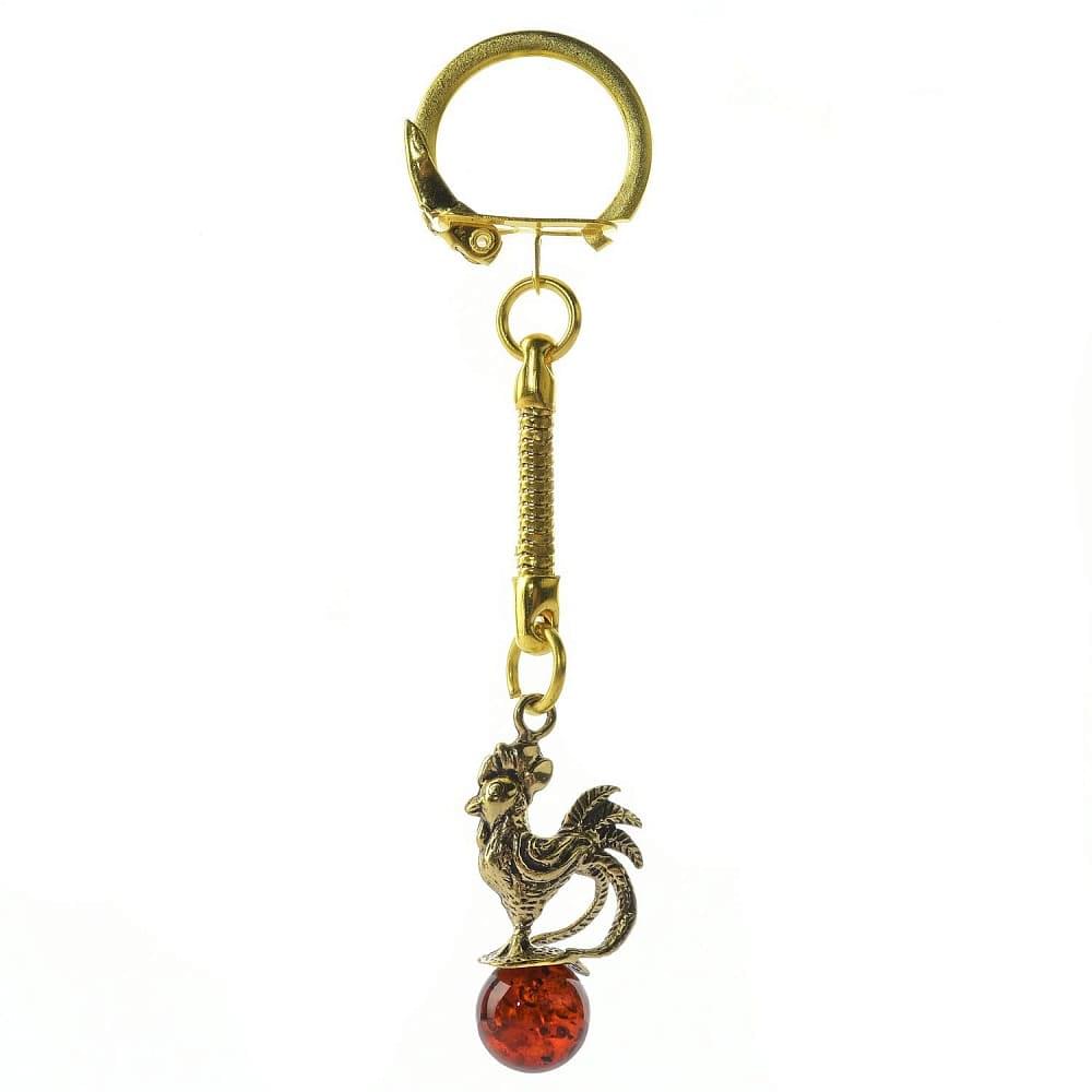 0036550-7.440 Сувенир БРЕЛОК ЗОЛОТОЙ ГРЕБЕШОК Латунь (вставка Янтарь) - интернет магазин Русь Велика я 