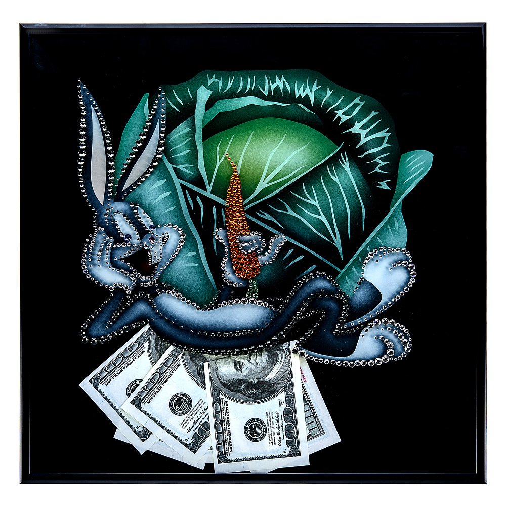 Картина с кристаллами Сваровски «Кролик в капусте» 30х30 см - интернет магазин Русь Велика я 