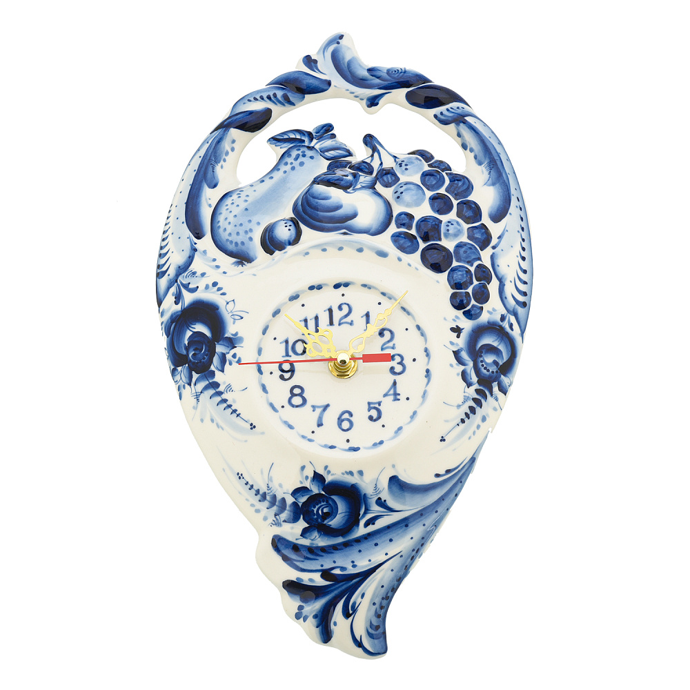 Часы настенные фарфоровые «Корзина». Гжель - интернет магазин Русь Велика я 