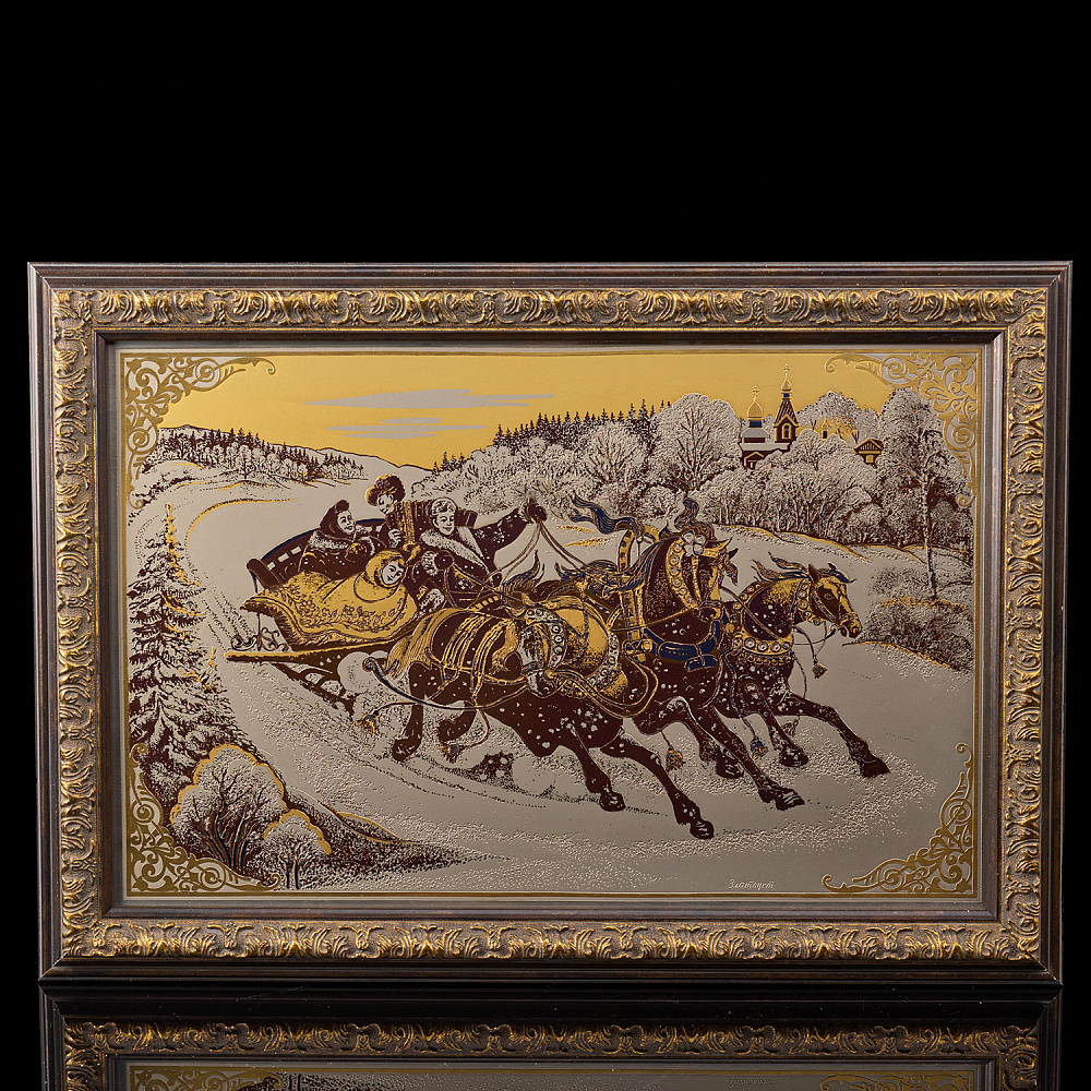 Панно-гравюра «Русская удаль». Златоуст 43х30 см - интернет магазин Русь Велика я 