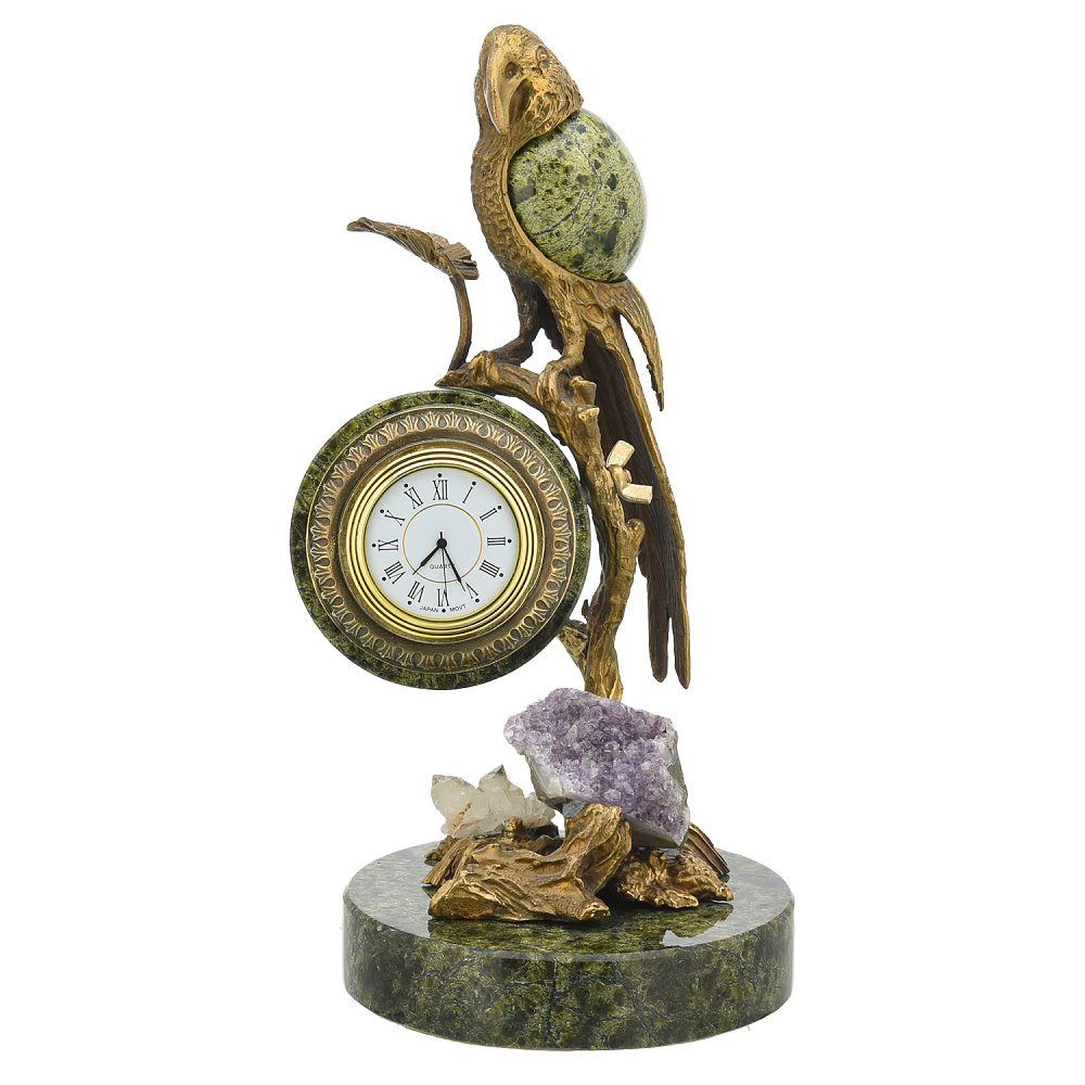 Часы настольные из камня «Попугай» - интернет магазин Русь Велика я 