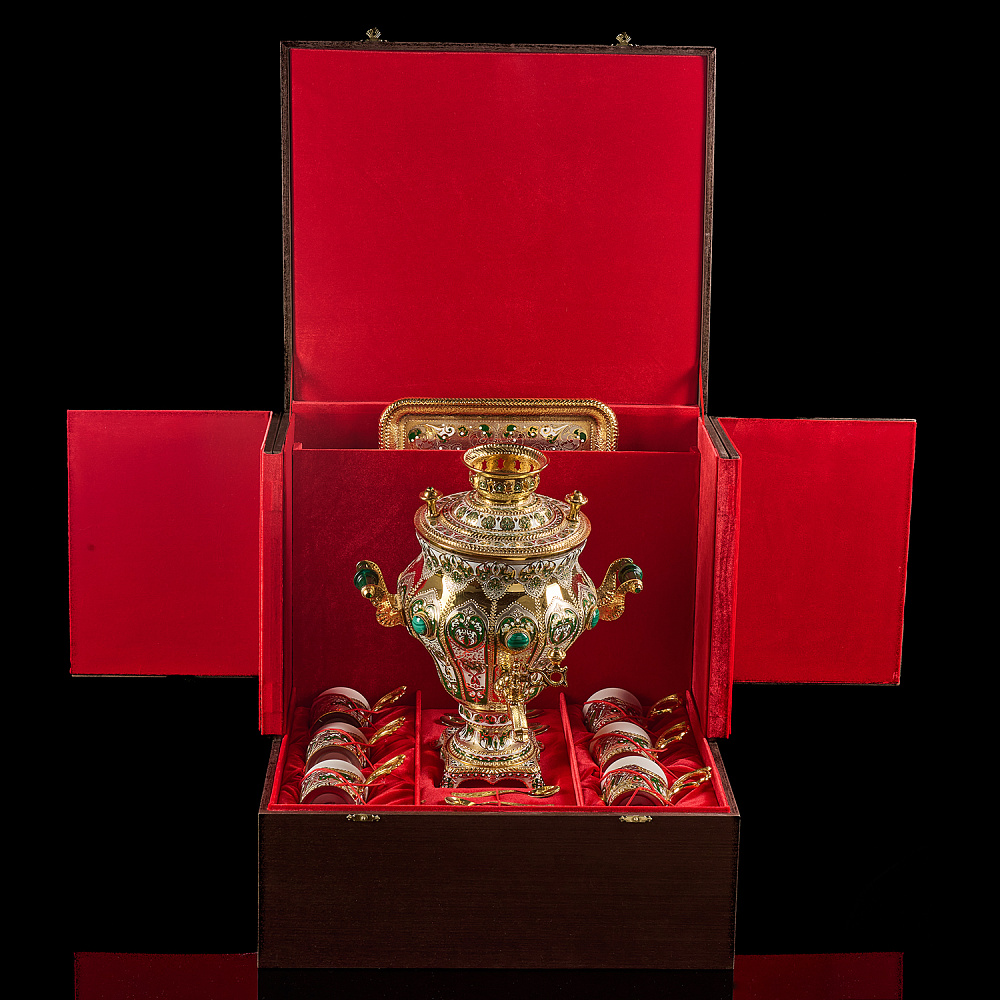 Самовар электрический 3 л с сервизом «Малахит». Златоуст - интернет магазин Русь Велика я фото 1