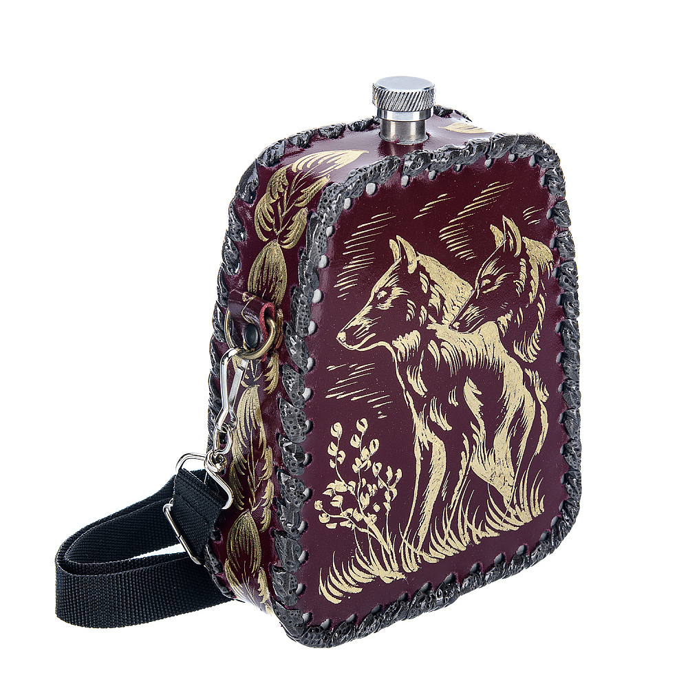 Фляга в кожаном футляре «Волки» 0,7 л - интернет магазин Русь Велика я фото 1