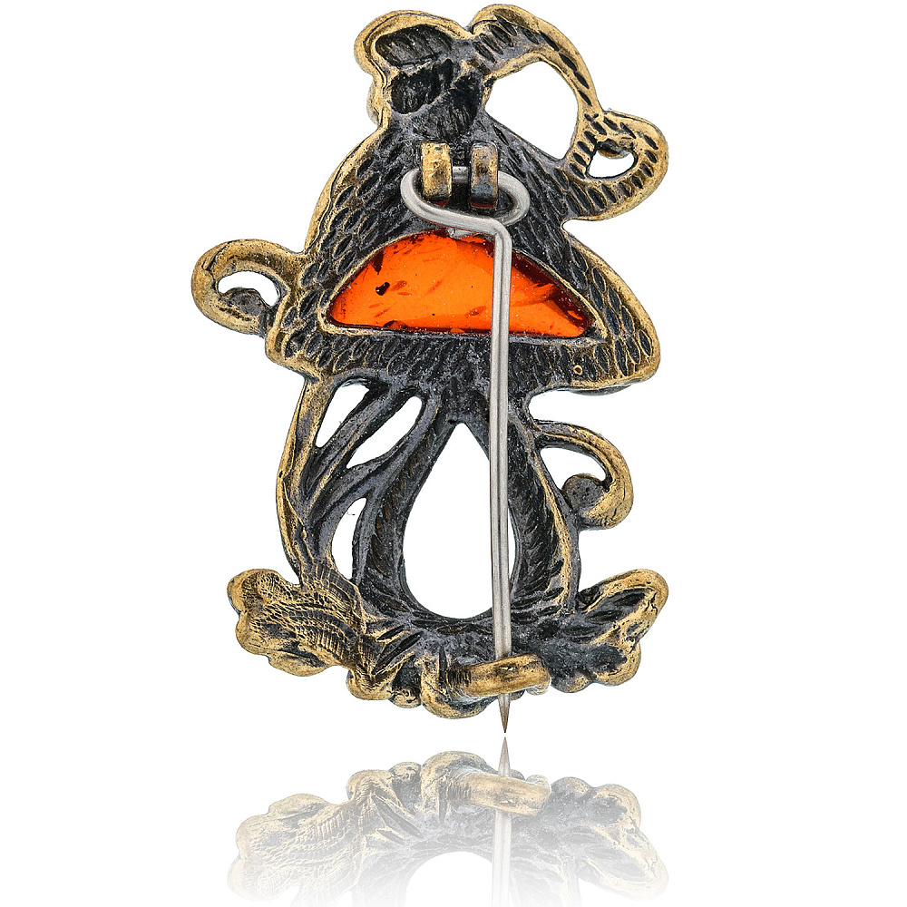 Брошь с янтарем «Грибочек» (коньячный) - интернет магазин Русь Велика я фото 1