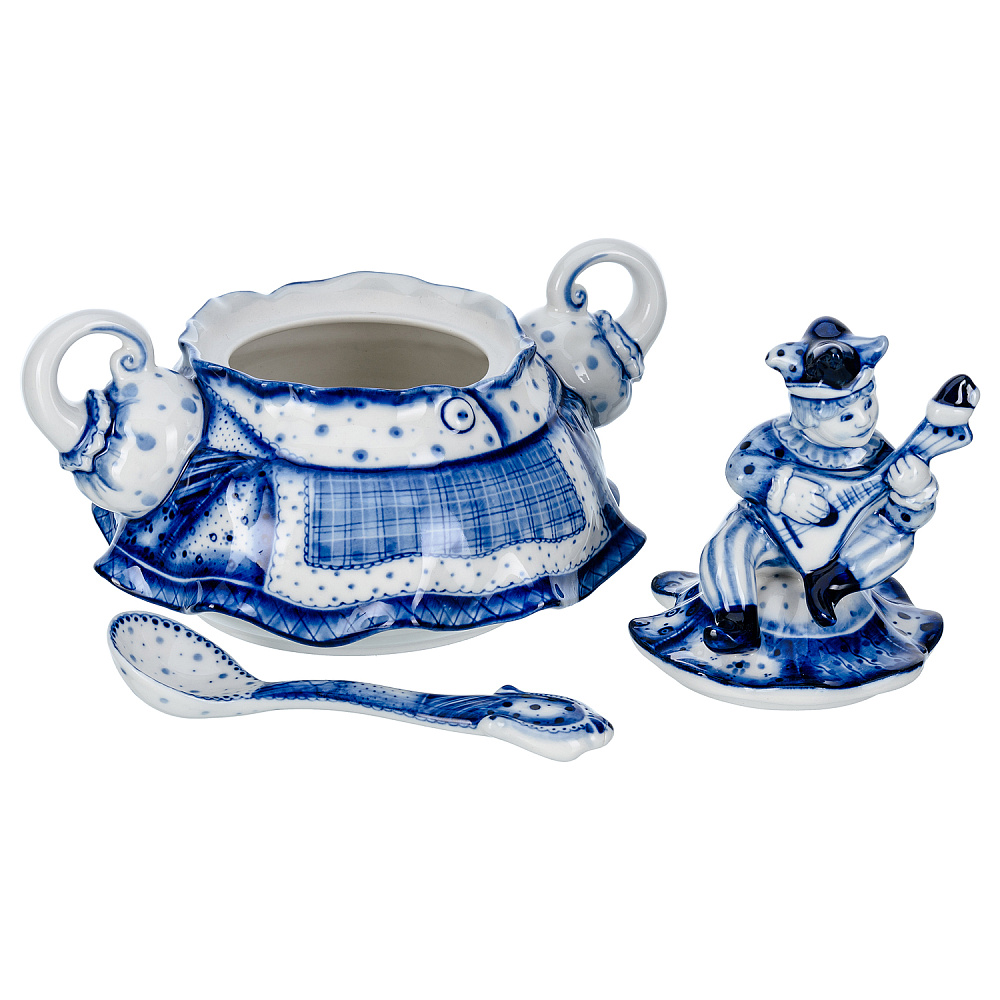 Чайный сервиз на 6 персон «Скоморошьи забавы». Гжель - интернет магазин Русь Велика я фото 8