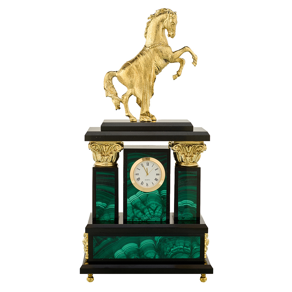 Часы каминные из натурального камня «Конь с попоной» - интернет магазин Русь Велика я 