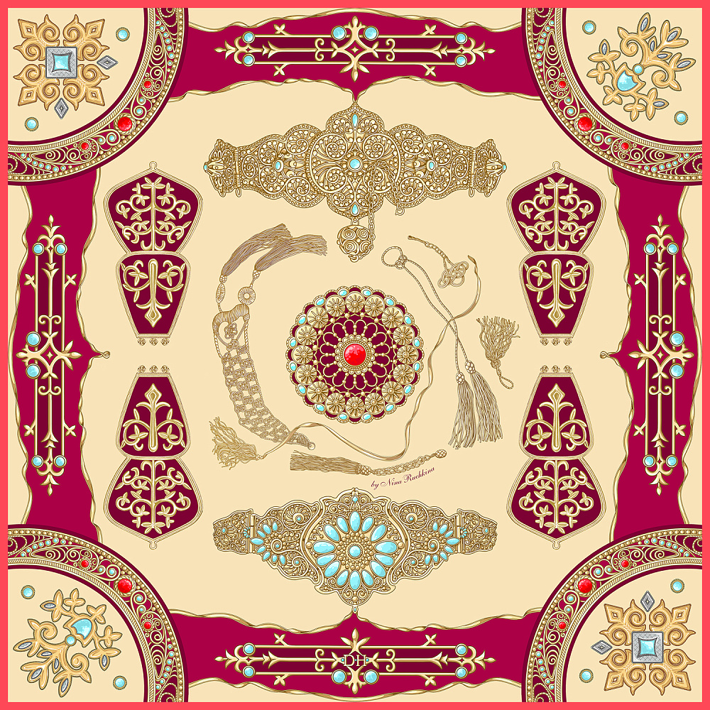 Платок шелковый «Горянка» 90х90 см - интернет магазин Русь Велика я 