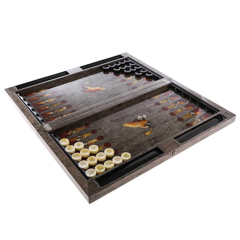 Нарды с янтарной инкрустацией «Лев» 64х60 см - интернет магазин Русь Велика я фото 6