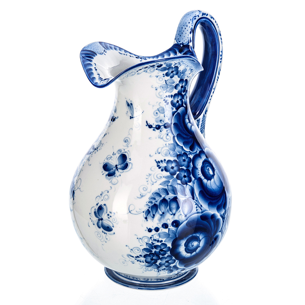 Кувшин «Цветы». Гжель - интернет магазин Русь Велика я фото 1