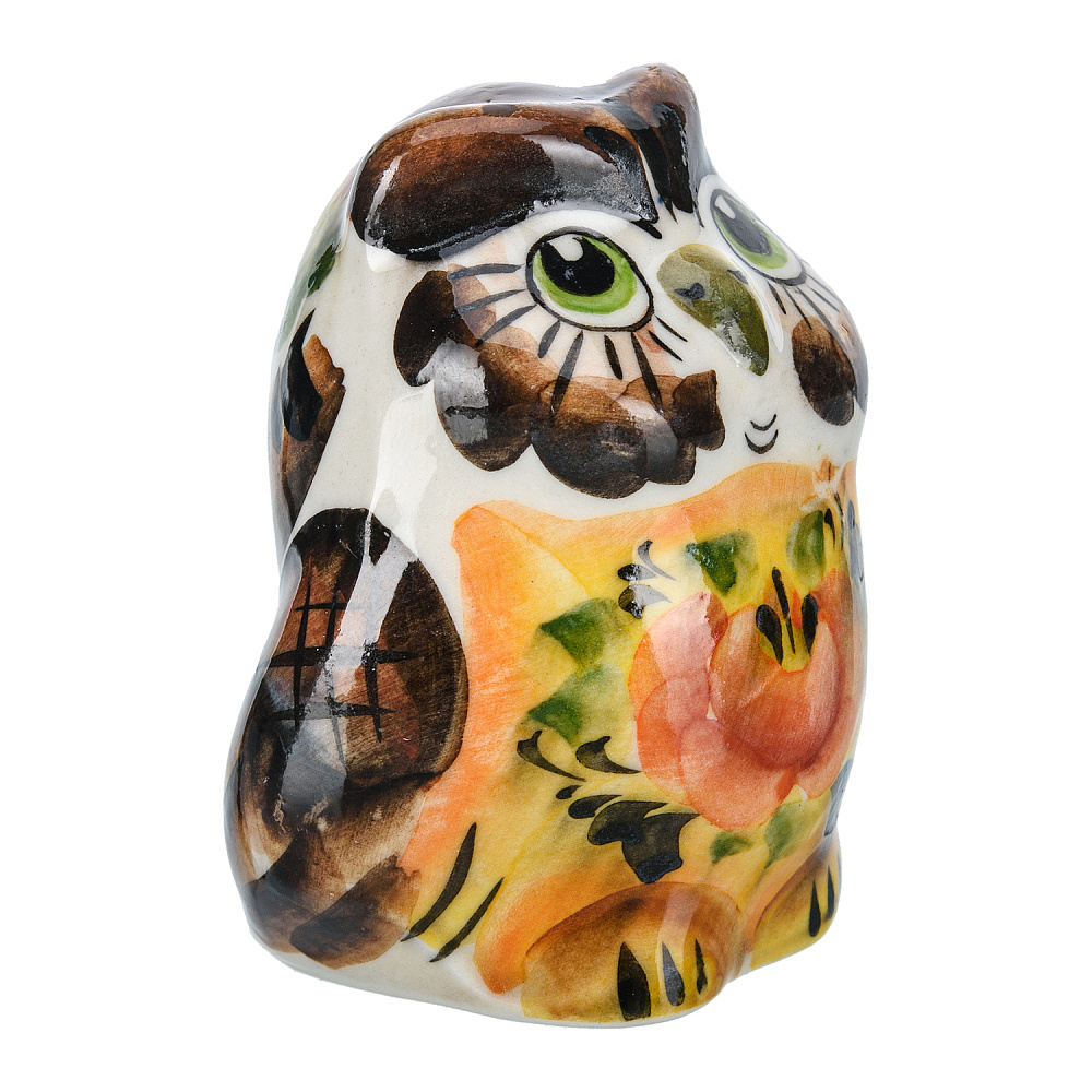 Статуэтка «Сова с цветком». Гжель в цвете - интернет магазин Русь Велика я фото 3
