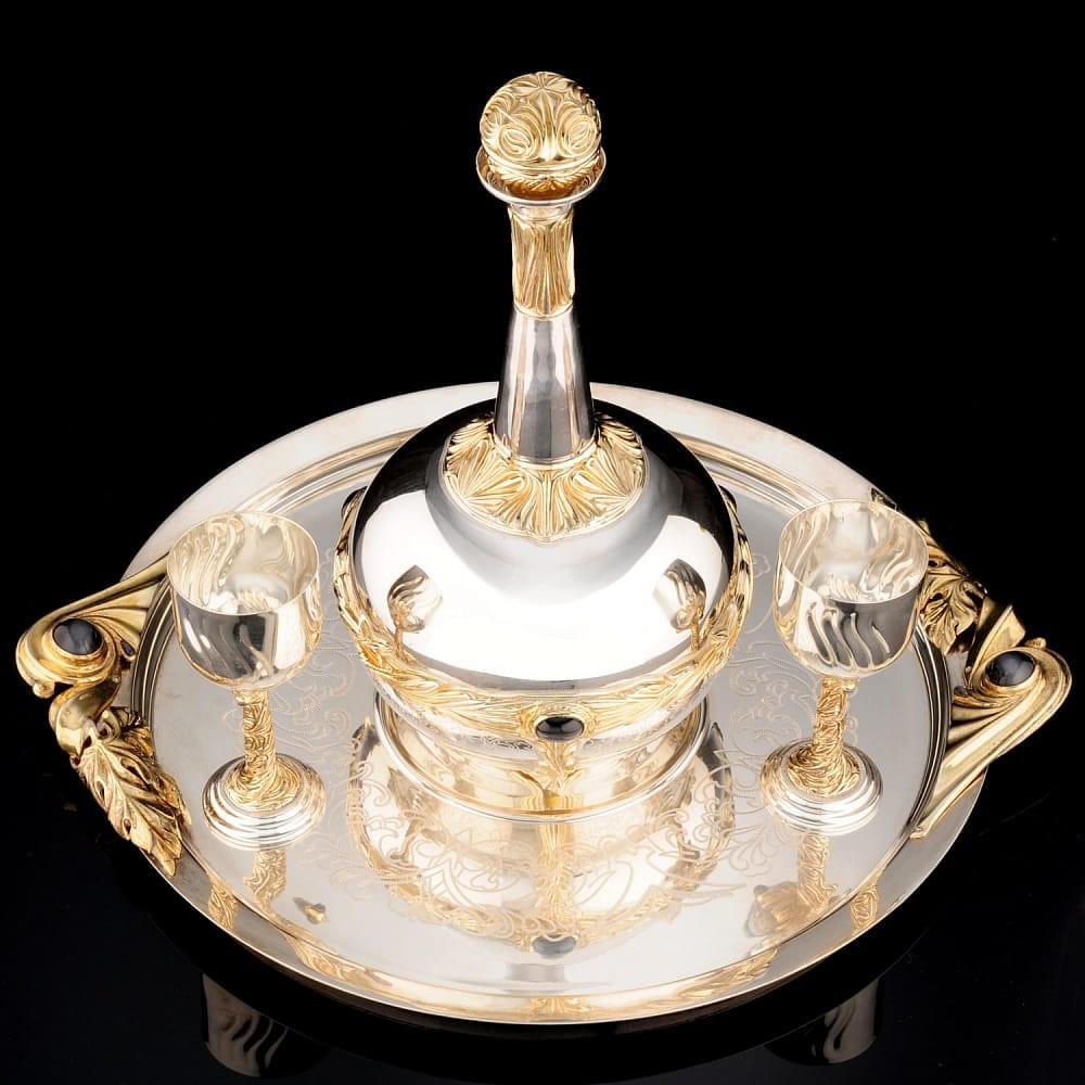 Набор серебряной посуды «Элегия» (графин, 2 рюмки, поднос) - интернет магазин Русь Велика я фото 1