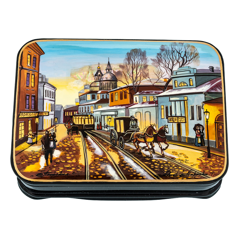 Шкатулка с росписью по картине Сатарова «Москва. Покровка» - интернет магазин Русь Велика я 