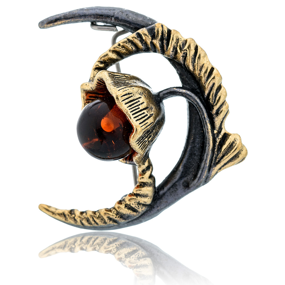 Брошь с янтарем «Лунный цветок» - интернет магазин Русь Велика я 