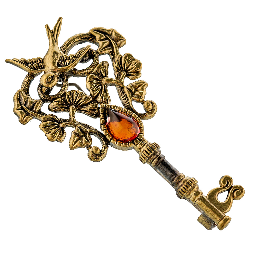 Брошь с янтарем «Ключик. Ласточка» - интернет магазин Русь Велика я 