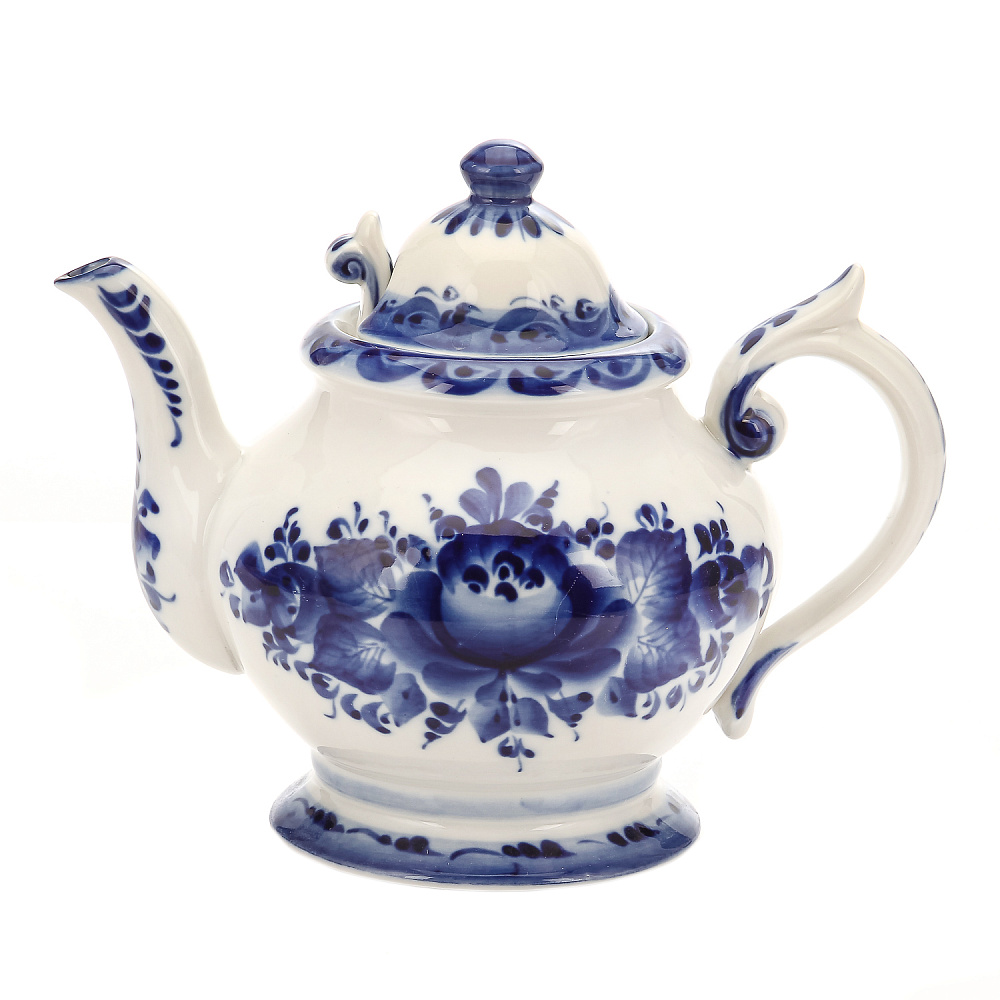 Чайник «Удовольствие» с ситечком. Гжель - интернет магазин Русь Велика я 