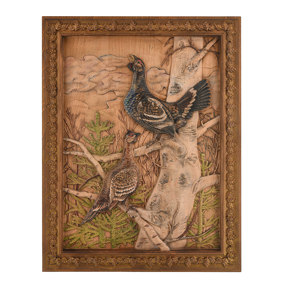 Панно из натурального дерева «Глухари» 46х35 см - интернет магазин Русь Велика я 