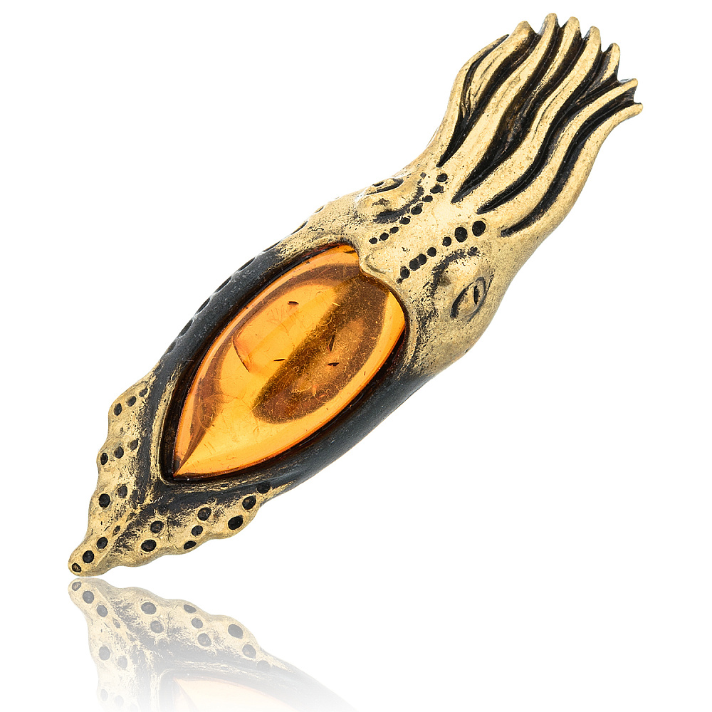 Брошь с янтарем «Каракатица» - интернет магазин Русь Велика я 