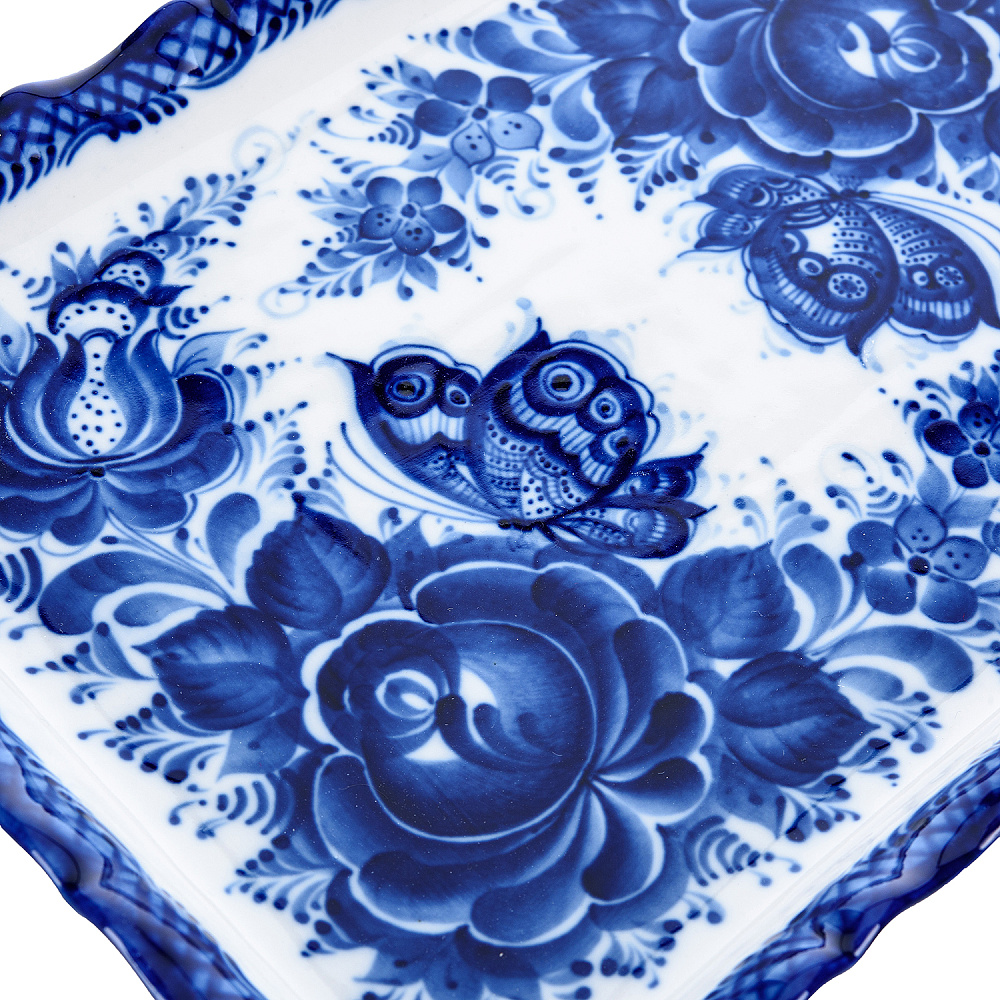 Лоток «Цветы». Гжель - интернет магазин Русь Велика я фото 2