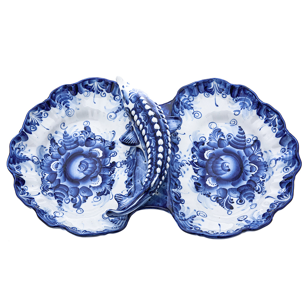 Менажница «Осетр». Гжель - интернет магазин Русь Велика я фото 1