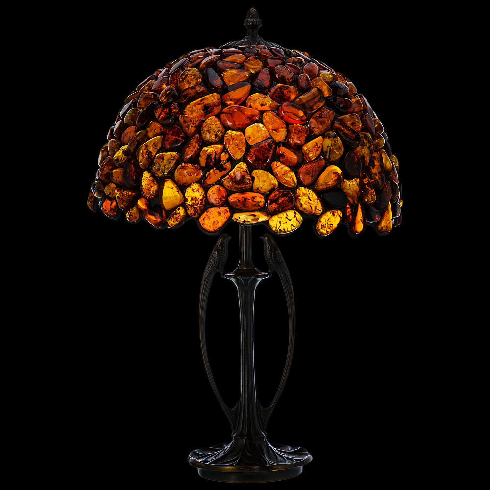 Настольная лампа из янтаря и бронзы. Высота 53 см - интернет магазин Русь Велика я 