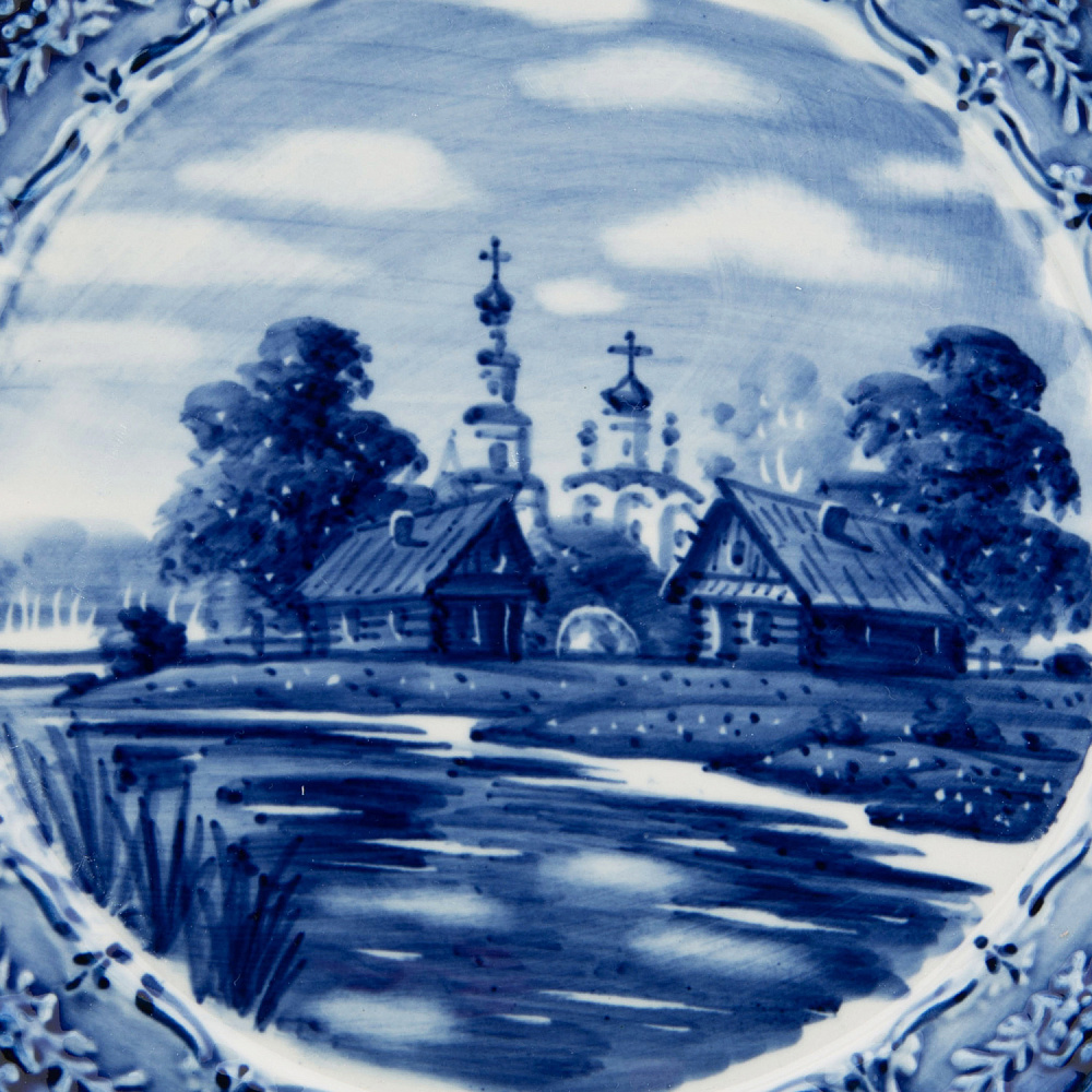 Тарелка декоративная «Пейзаж». Гжель - интернет магазин Русь Велика я фото 1